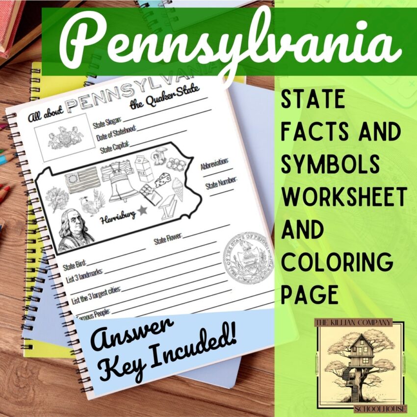 Pennsylvania Worksheet Coloring Page State Facts Symbols digital Download Etsy