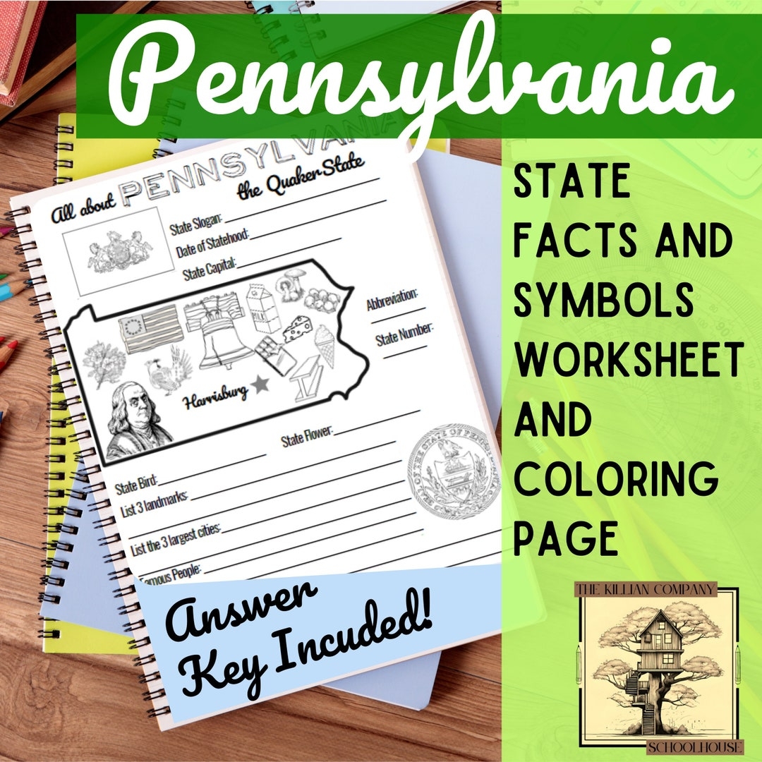 Pennsylvania Worksheet Coloring Page State Facts Symbols digital Download Etsy