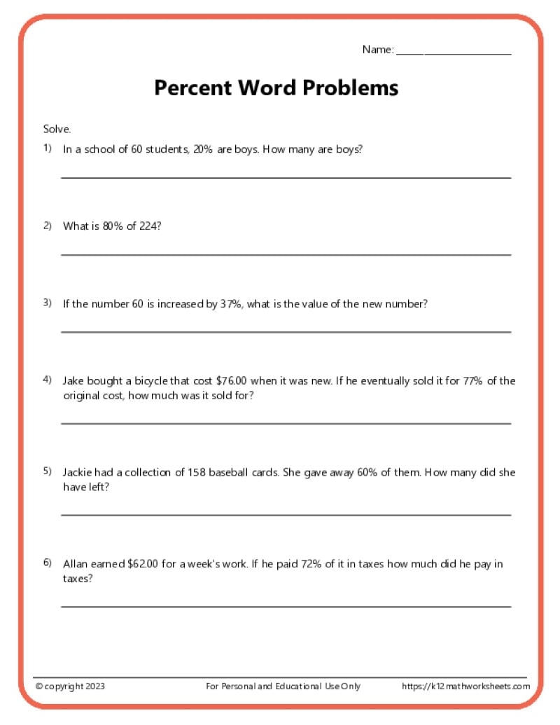 Percent Word Problems Worksheets K12 Math Worksheets Percent Word Problems Worksheets K12 Math Worksheets