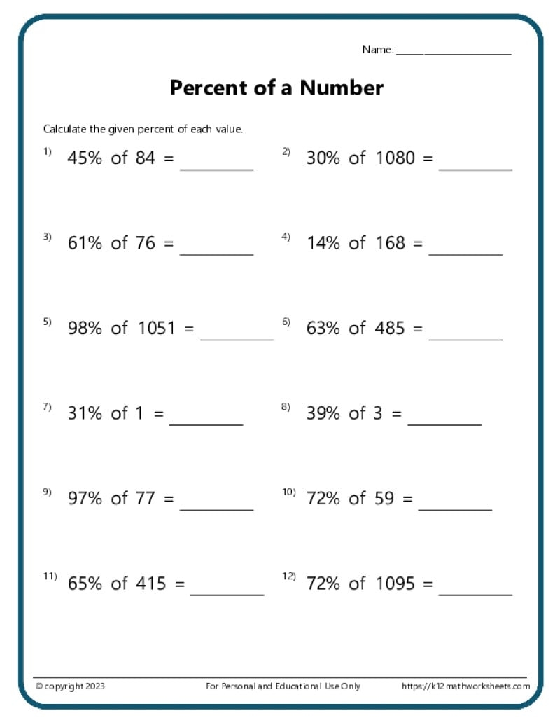 Percentages Worksheets Percentages Worksheets