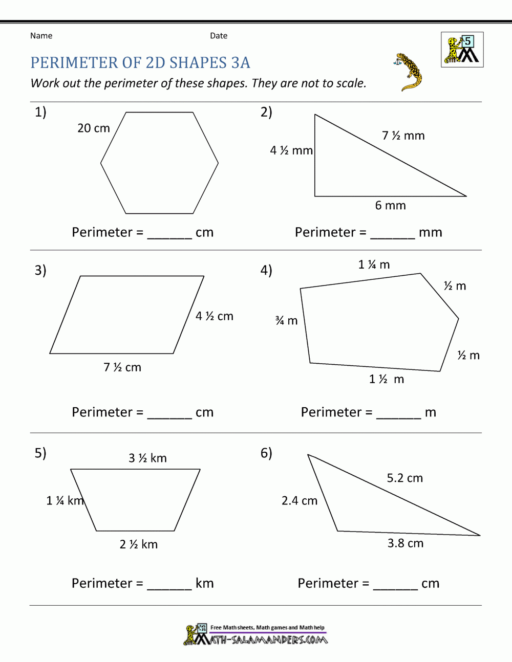 Perimeter Of Different Shapes Worksheet