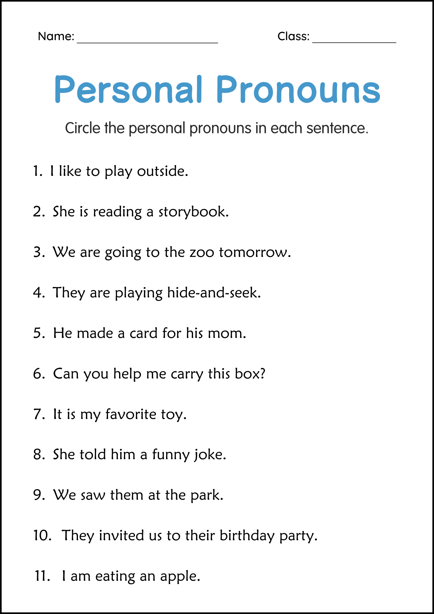 Personal Pronouns Activity Worksheets For Grade 2 3 4 Made By Teachers Personal Pronouns Activity Worksheets For Grade 2 3 4 Made By Teachers