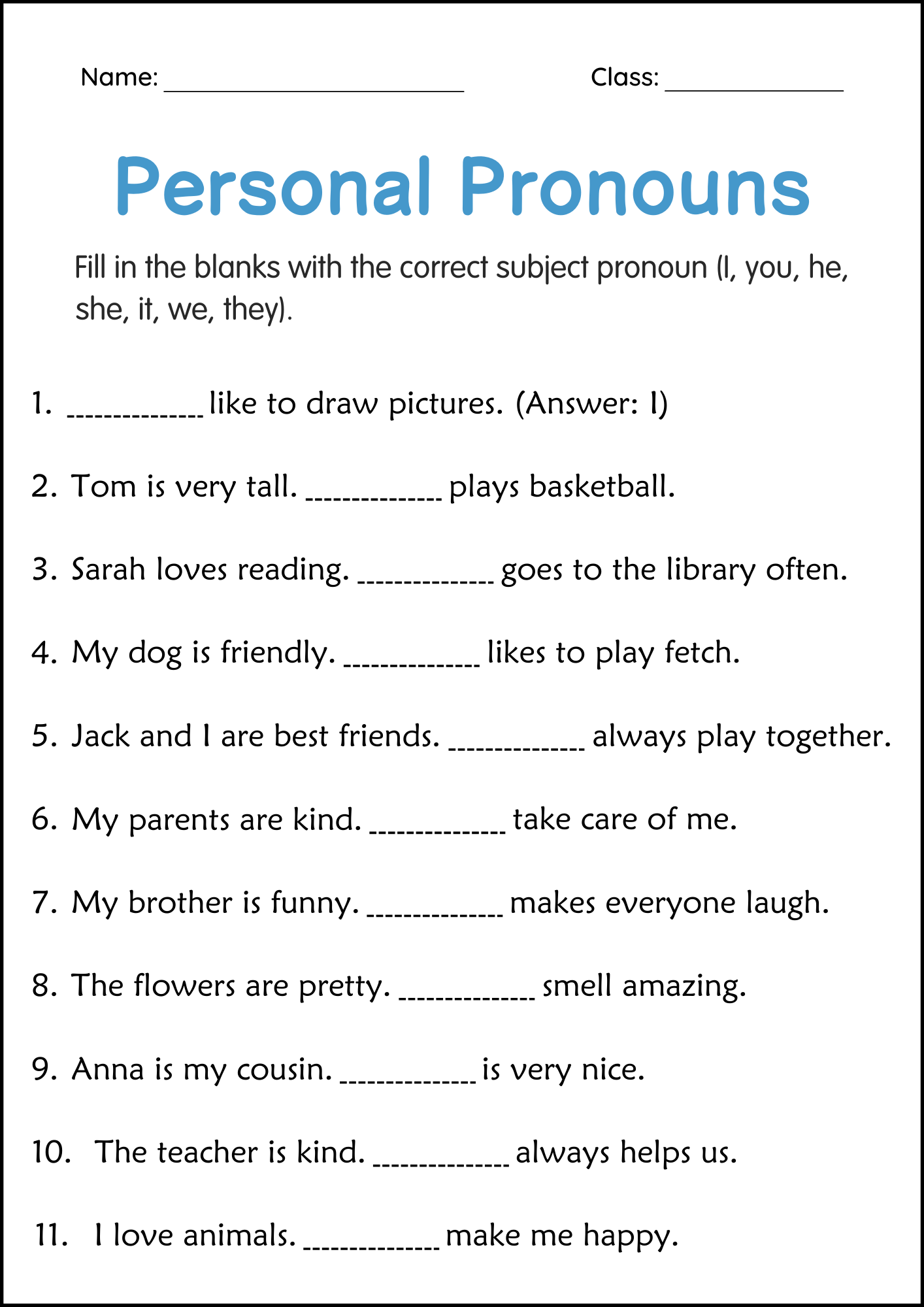 Personal Pronouns Activity Worksheets For Grade 2 3 4 Made By Teachers