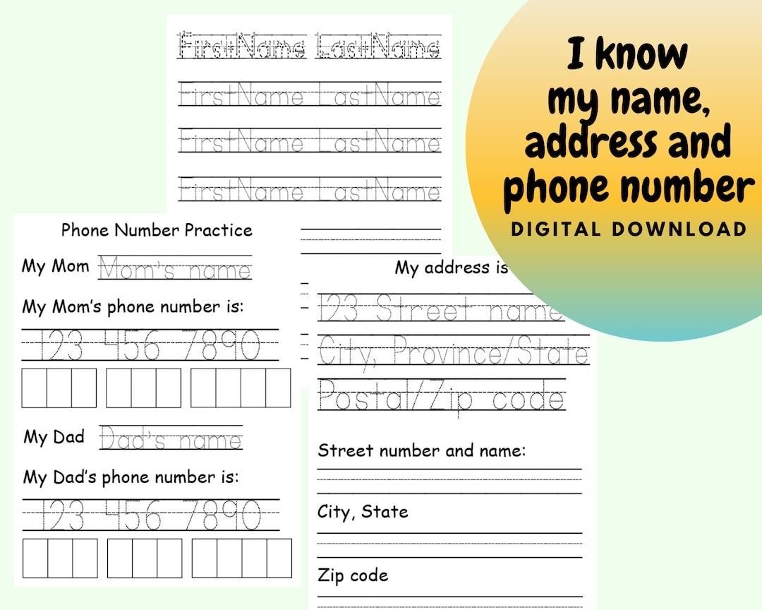 Personalized Tracing Worksheets For Kids Name Phone Number Address Printable Worksheet Etsy Personalized Tracing Worksheets For Kids Name Phone Number Address Printable Worksheet Etsy