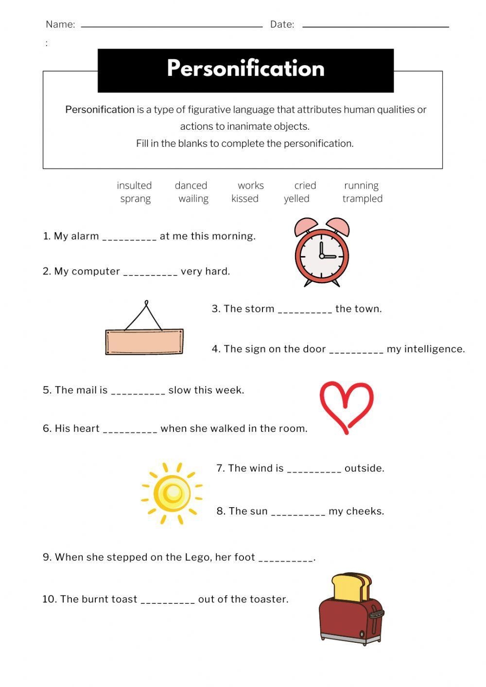 Free Printable Personification Worksheets Free Printable Personification Worksheets