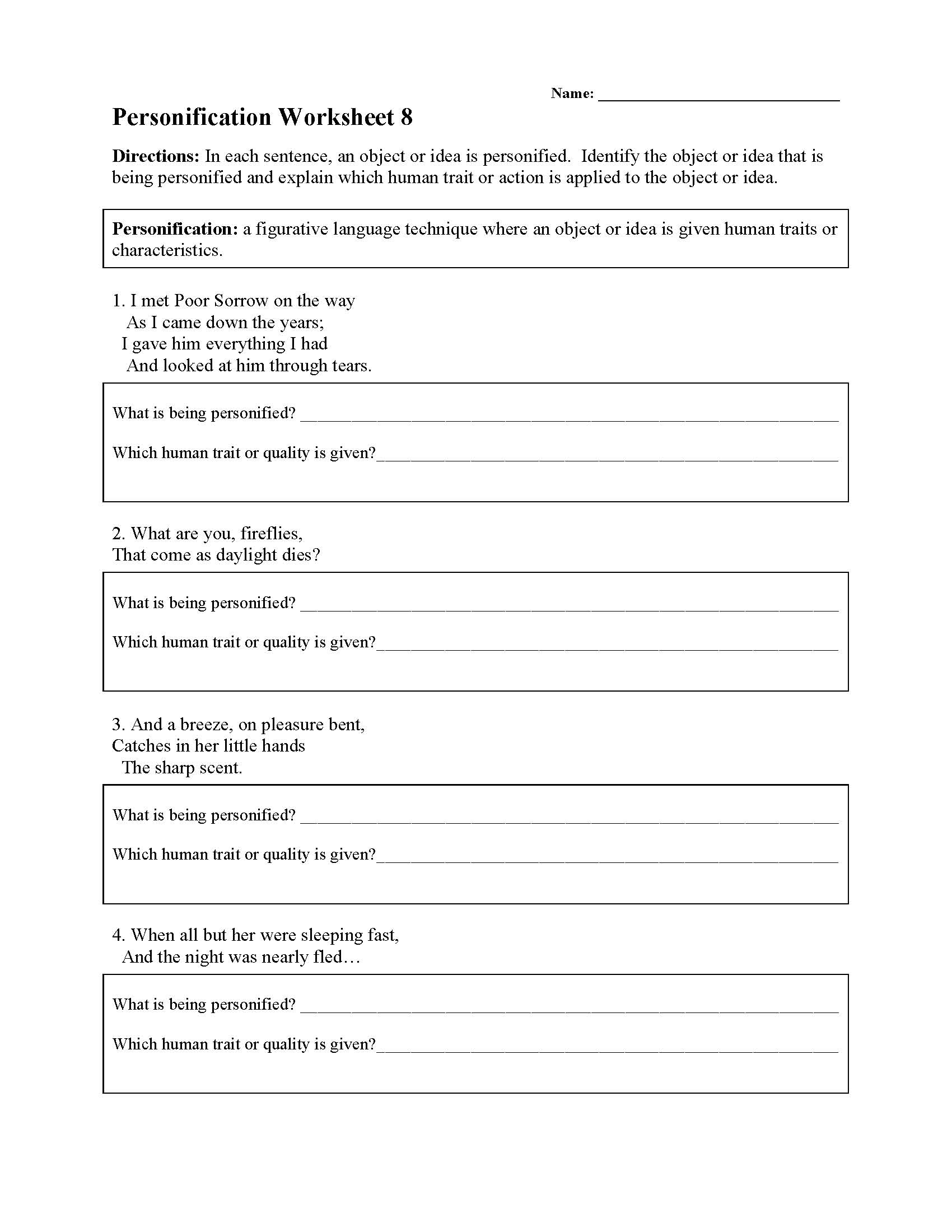 Personification Worksheets Figurative Language Activities Personification Worksheets Figurative Language Activities