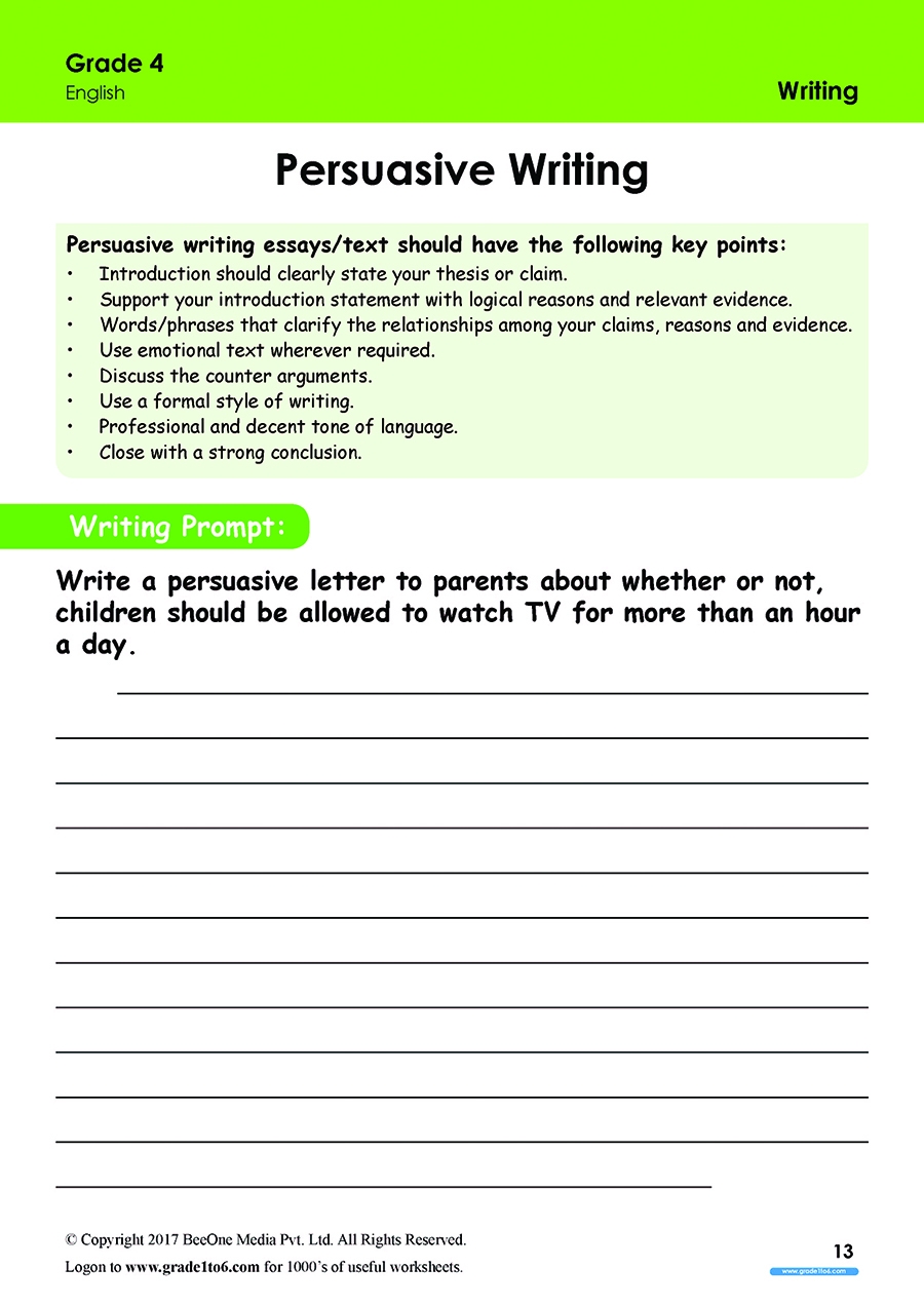 Printable English Worksheets For Grade 4