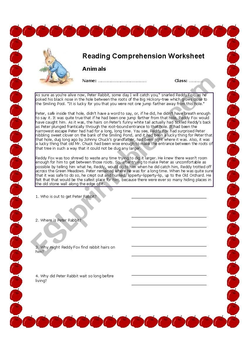 Peter Rabbit Reading Comprehension Worksheet ESL Worksheet By Sukrupasa Peter Rabbit Reading Comprehension Worksheet ESL Worksheet By Sukrupasa