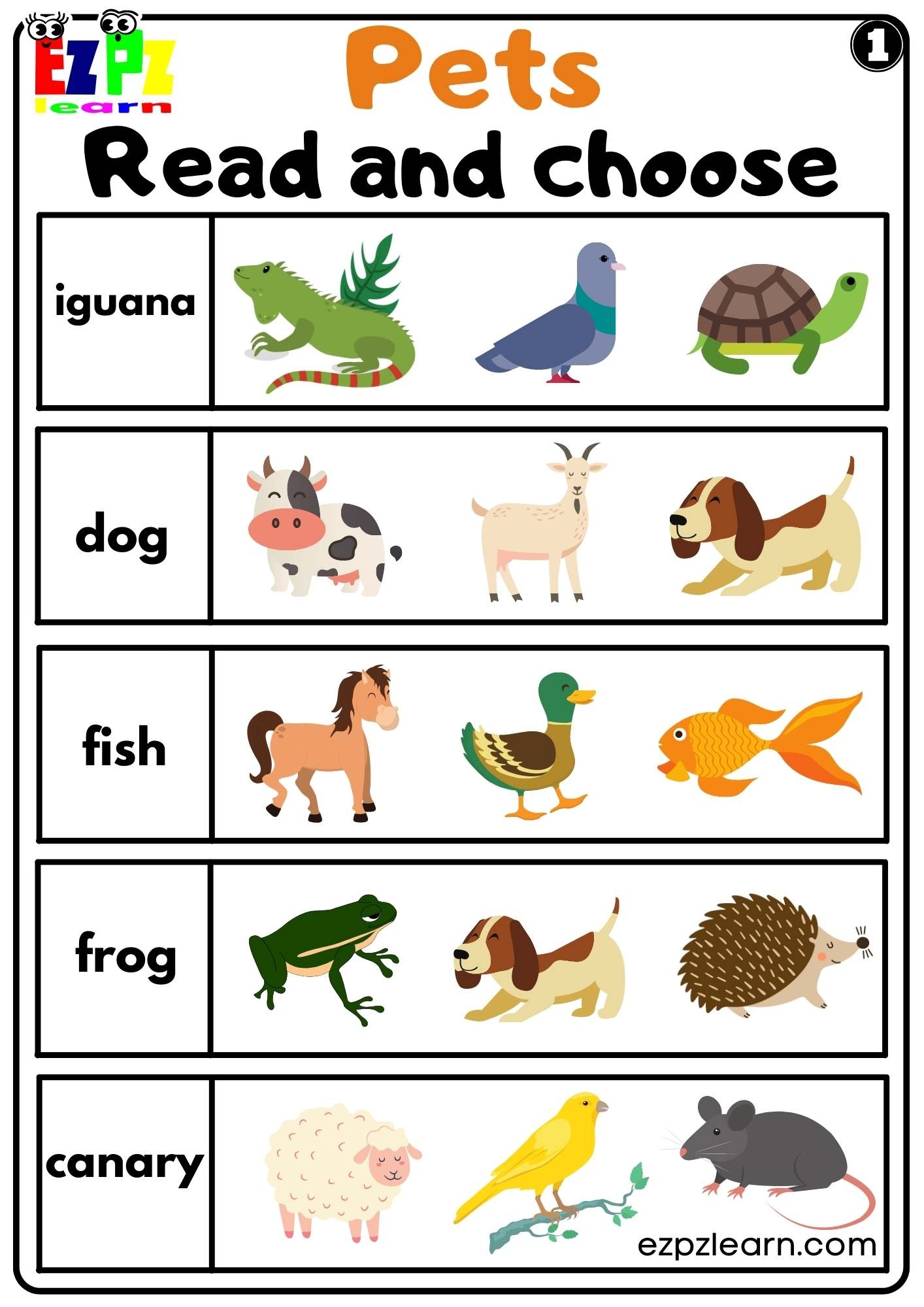 Pets Read And Choose Worksheet For Kindergarten And ESL PDF Download Set 1 Ezpzlearn Pets Read And Choose Worksheet For Kindergarten And ESL PDF Download Set 1 Ezpzlearn