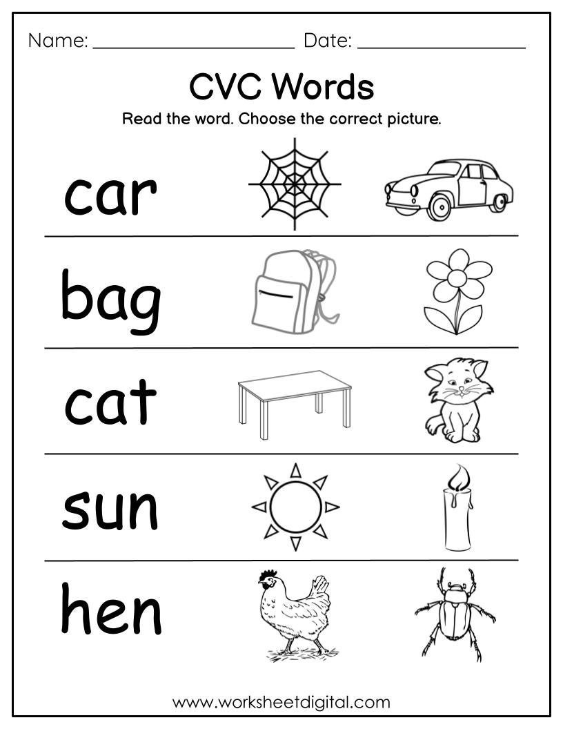 Phonics Worksheets CVC Read The Words For Kindergarten First Grade Homeschool Homework Practice Printables Easy Download Etsy
