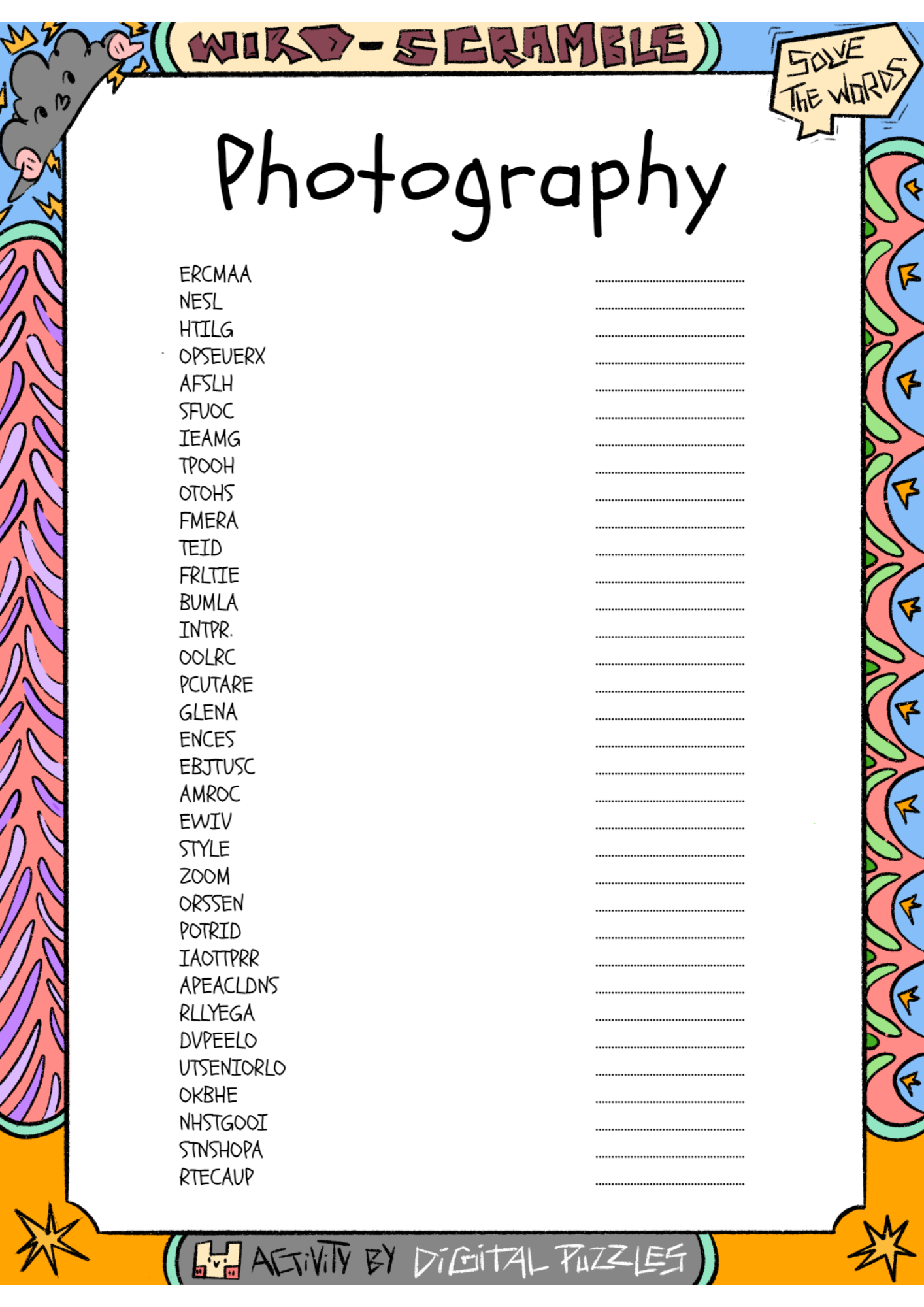 Photography Word Scramble Puzzle Worksheet Activity Made By Teachers Photography Word Scramble Puzzle Worksheet Activity Made By Teachers