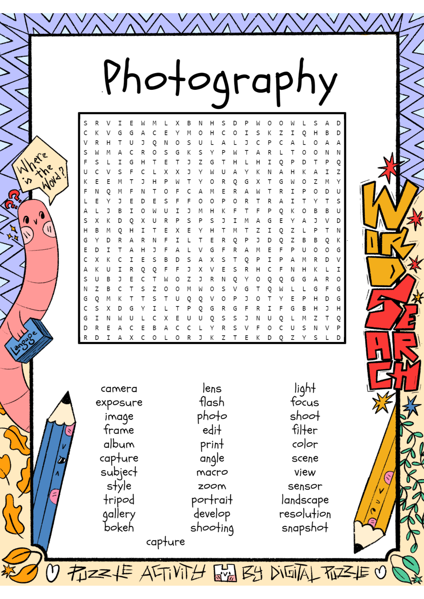 Photography Word Search Puzzle Worksheet Activity Made By Teachers Photography Word Search Puzzle Worksheet Activity Made By Teachers