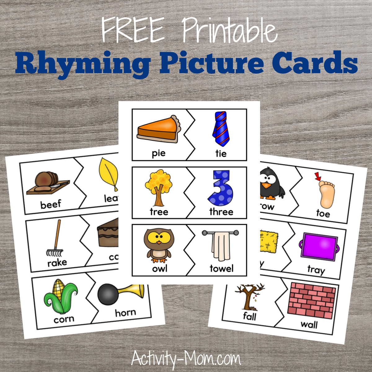 Picture Rhyming Cards free Printable The Activity Mom Picture Rhyming Cards free Printable The Activity Mom