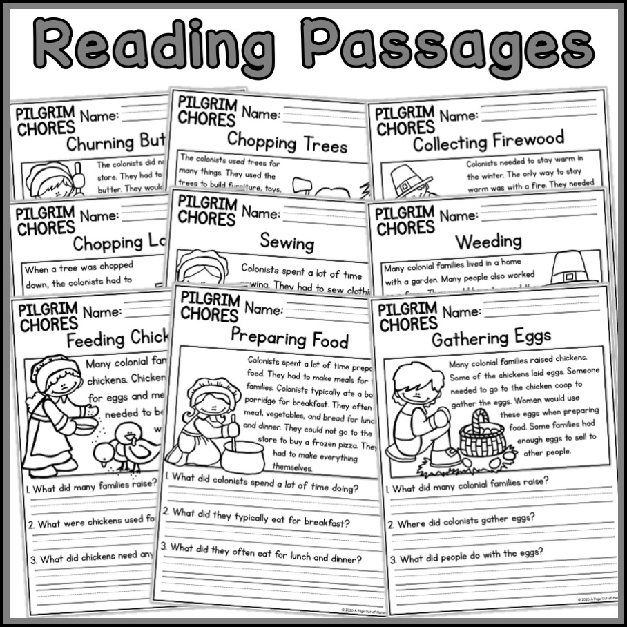 Pilgrim Chores Social Studies Reading Comprehension Passages K 2 Made By Teachers