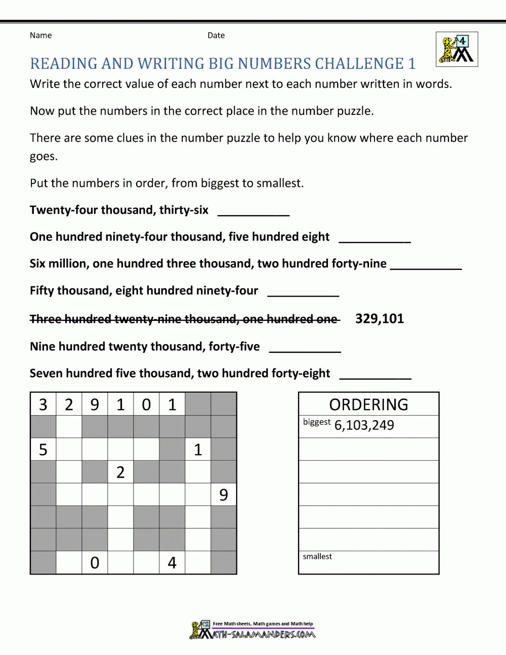 Place Value Worksheet Up To 10 Million