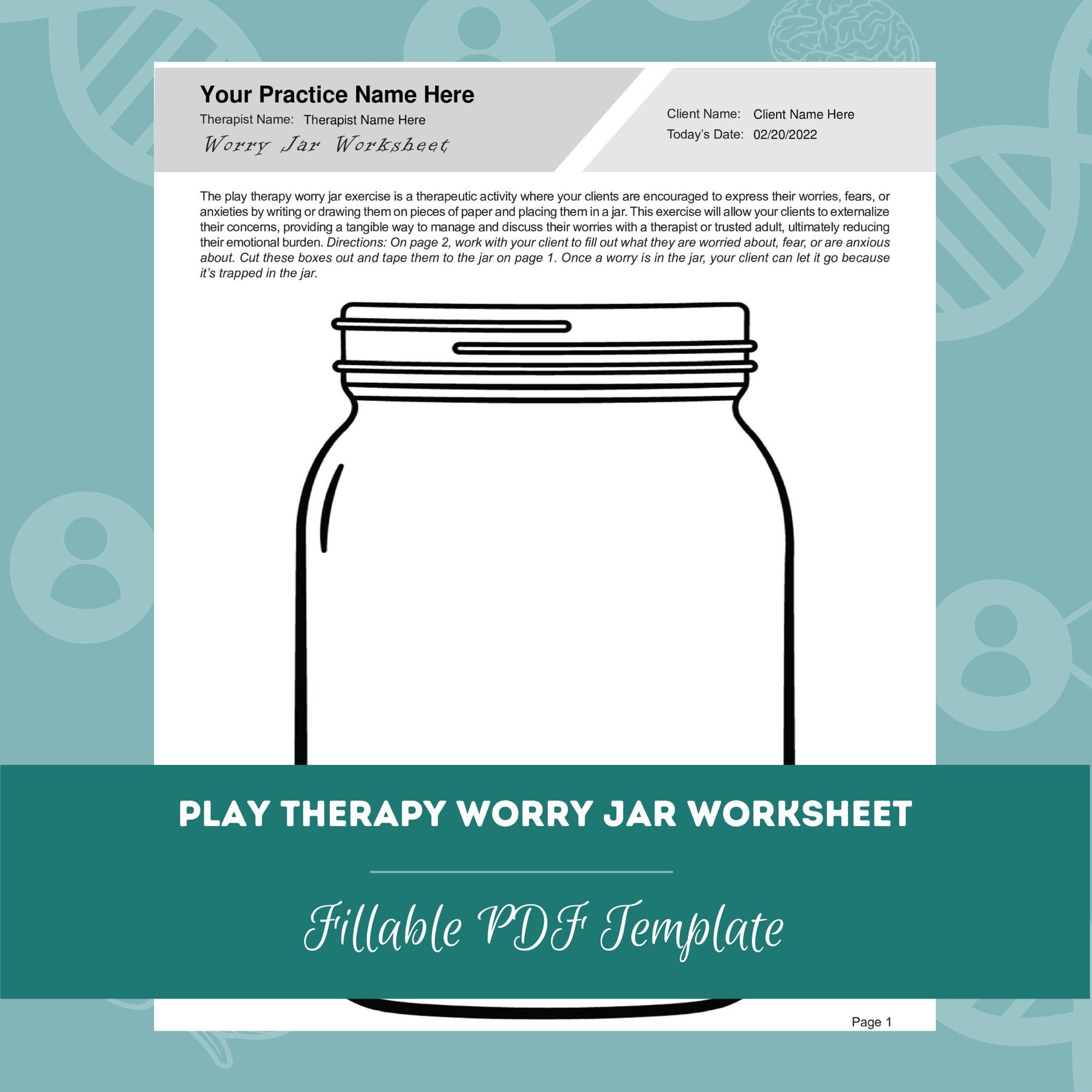 Play Therapy Worry Jar Worksheet Editable Fillable PDF Template For Counselors Psychologists Therapists Etsy