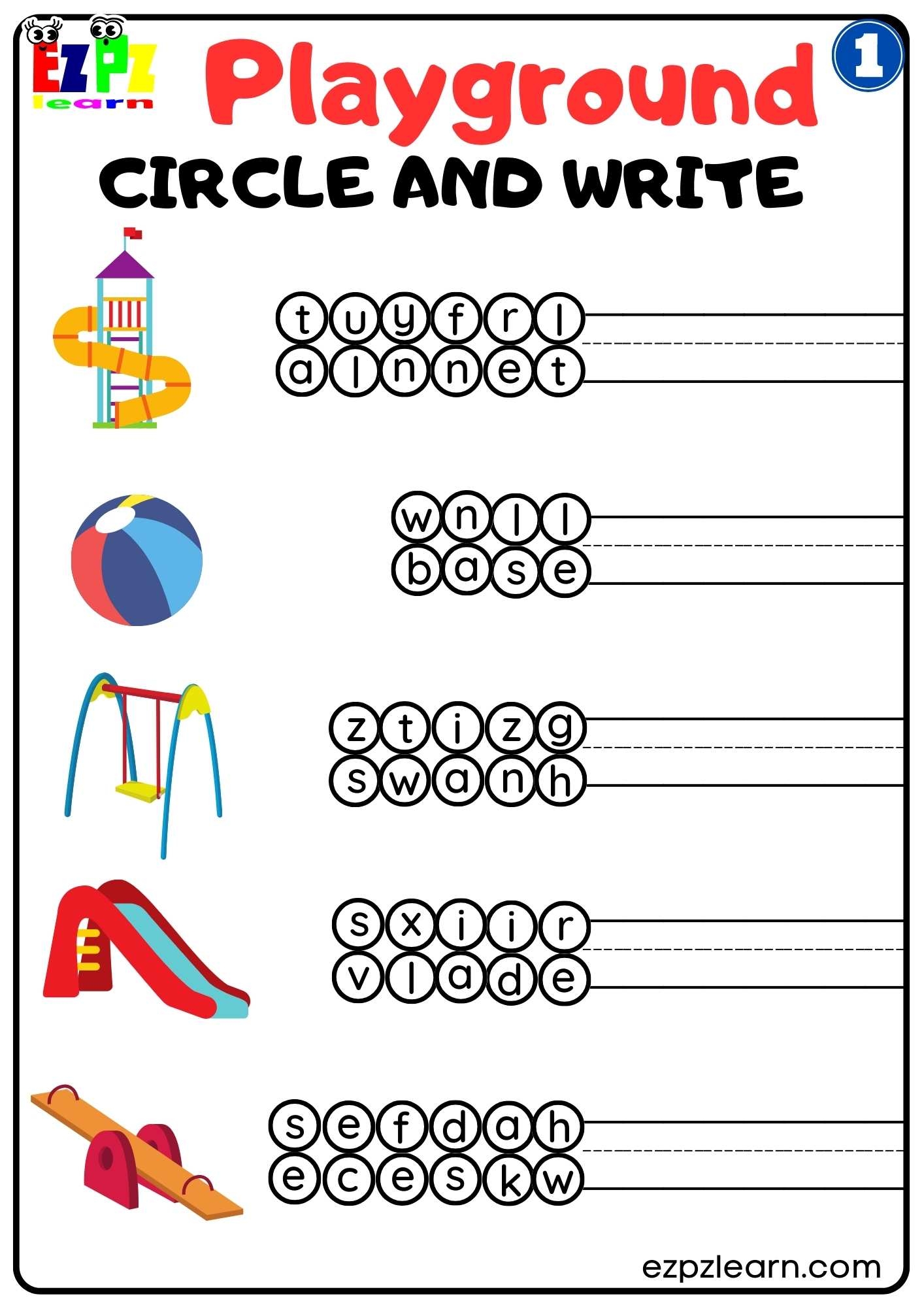 Playground 1 Circle And Write Worksheet For Kindergarten And ESL Students Free PDF Download Ezpzlearn Playground 1 Circle And Write Worksheet For Kindergarten And ESL Students Free PDF Download Ezpzlearn