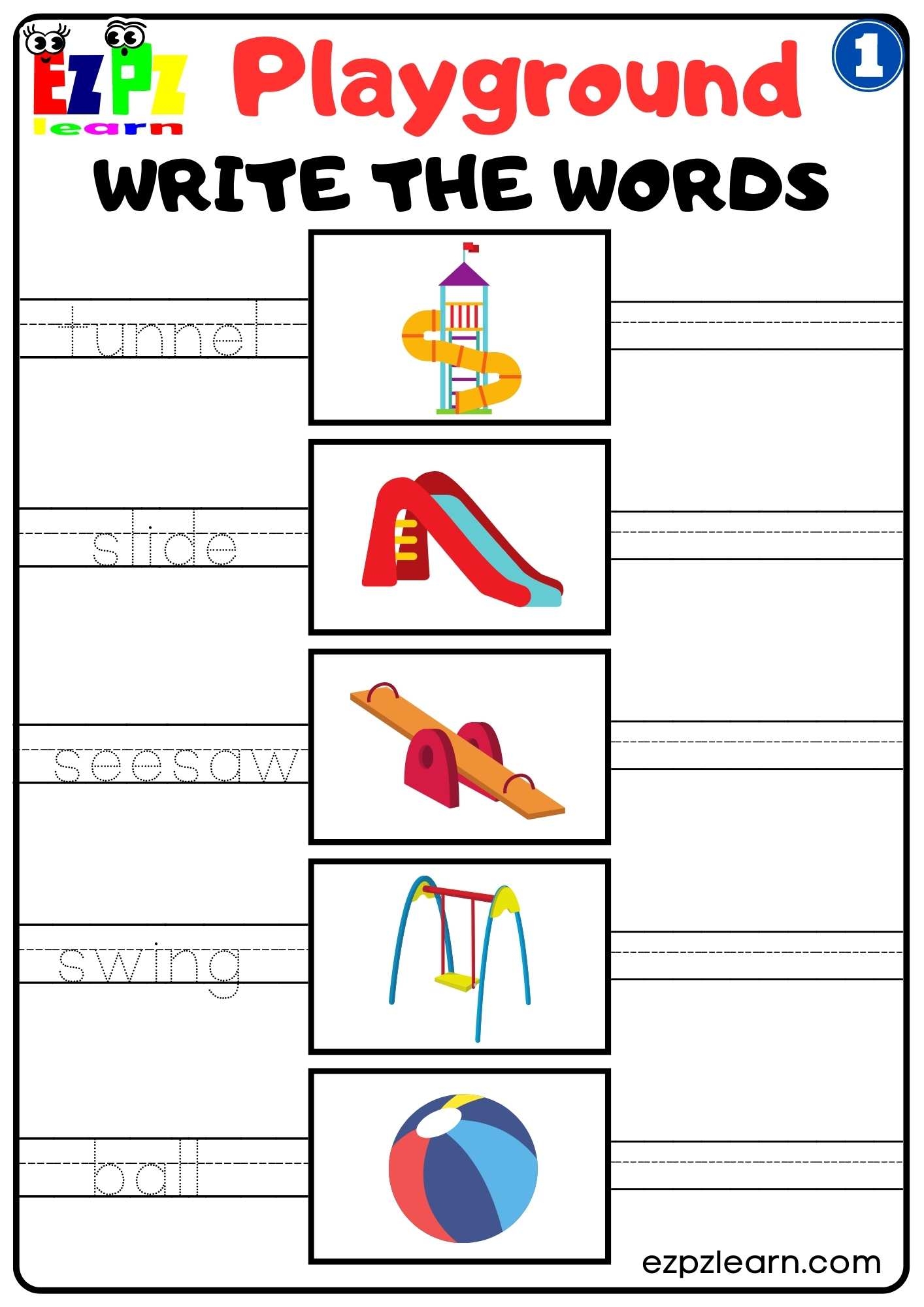 Playground 1 Write The Words Worksheet For Kindergarten And ESL Playground 1 Write The Words Worksheet For Kindergarten And ESL