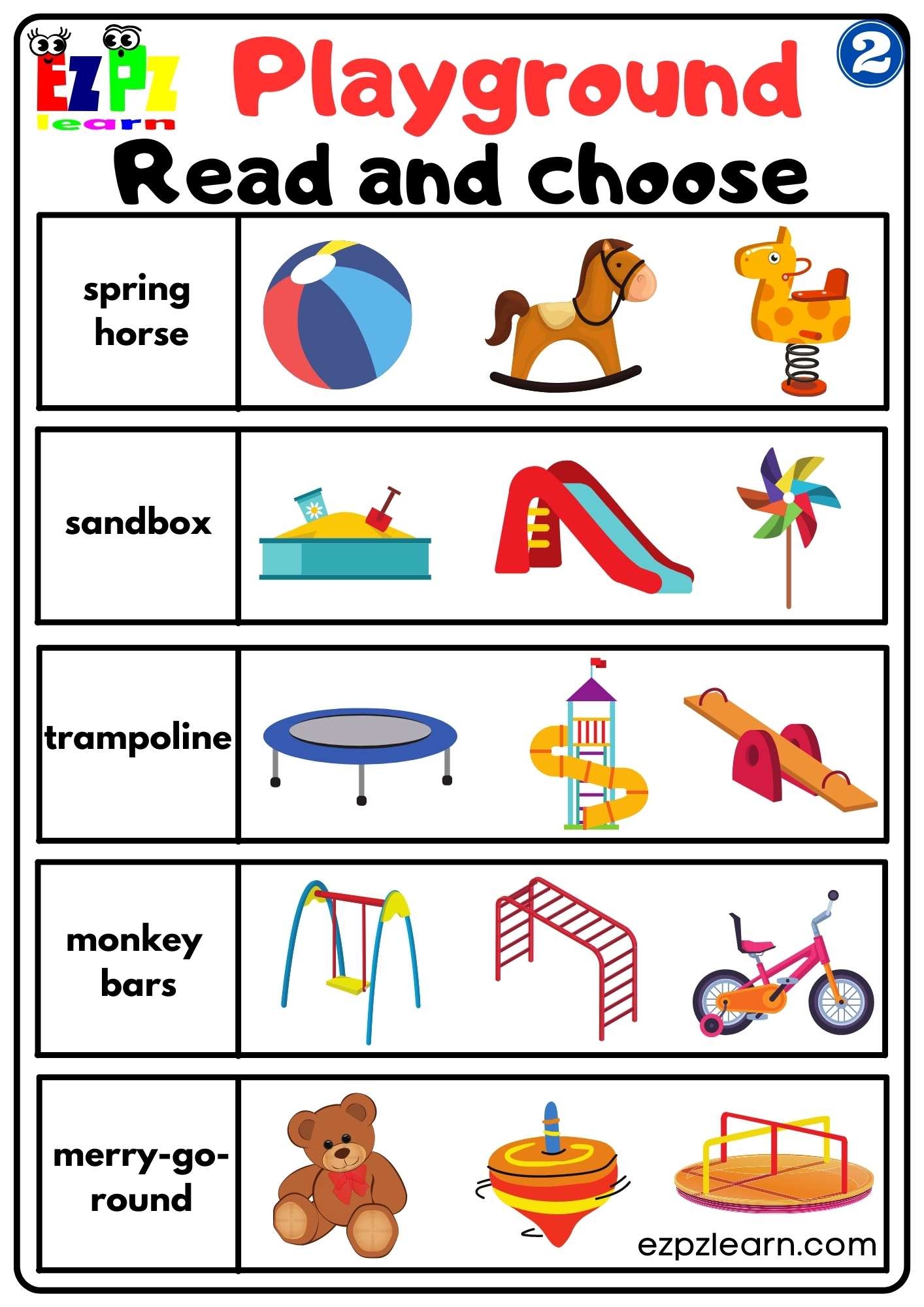 Playground Vocabulary 2 Read And Choose Worksheet For Kindergarten Playground Vocabulary 2 Read And Choose Worksheet For Kindergarten