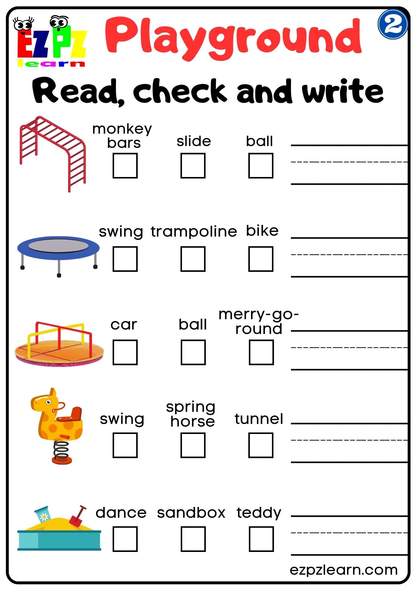 Playground Vocabulary 2 Read Check And Write Worksheet For Playground Vocabulary 2 Read Check And Write Worksheet For
