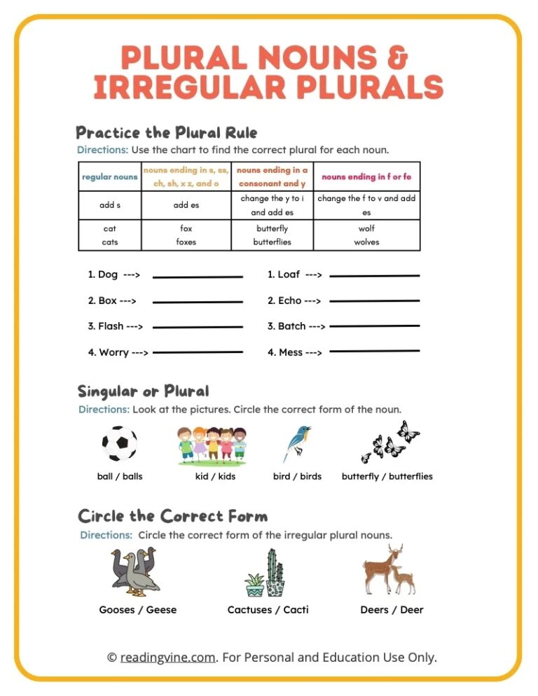 Plural Irregular Plural Nouns Worksheets ReadingVine