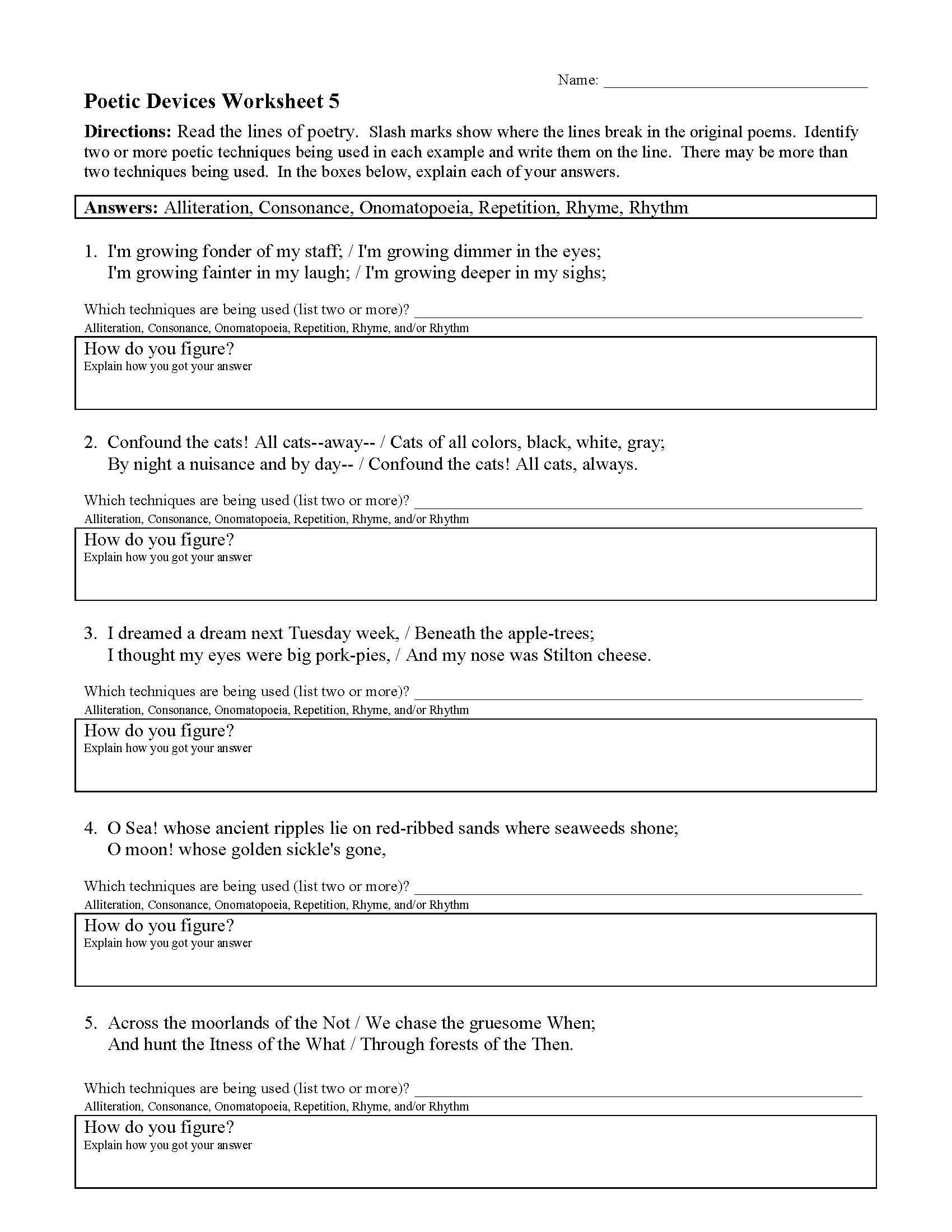 Poetic Devices Worksheets Activities Figurative Language Poetic Devices Worksheets Activities Figurative Language