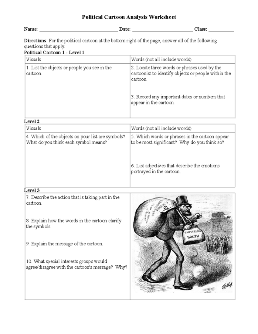 Political Cartoon Analysis Worksheet For Reconstruction Studies Studocu