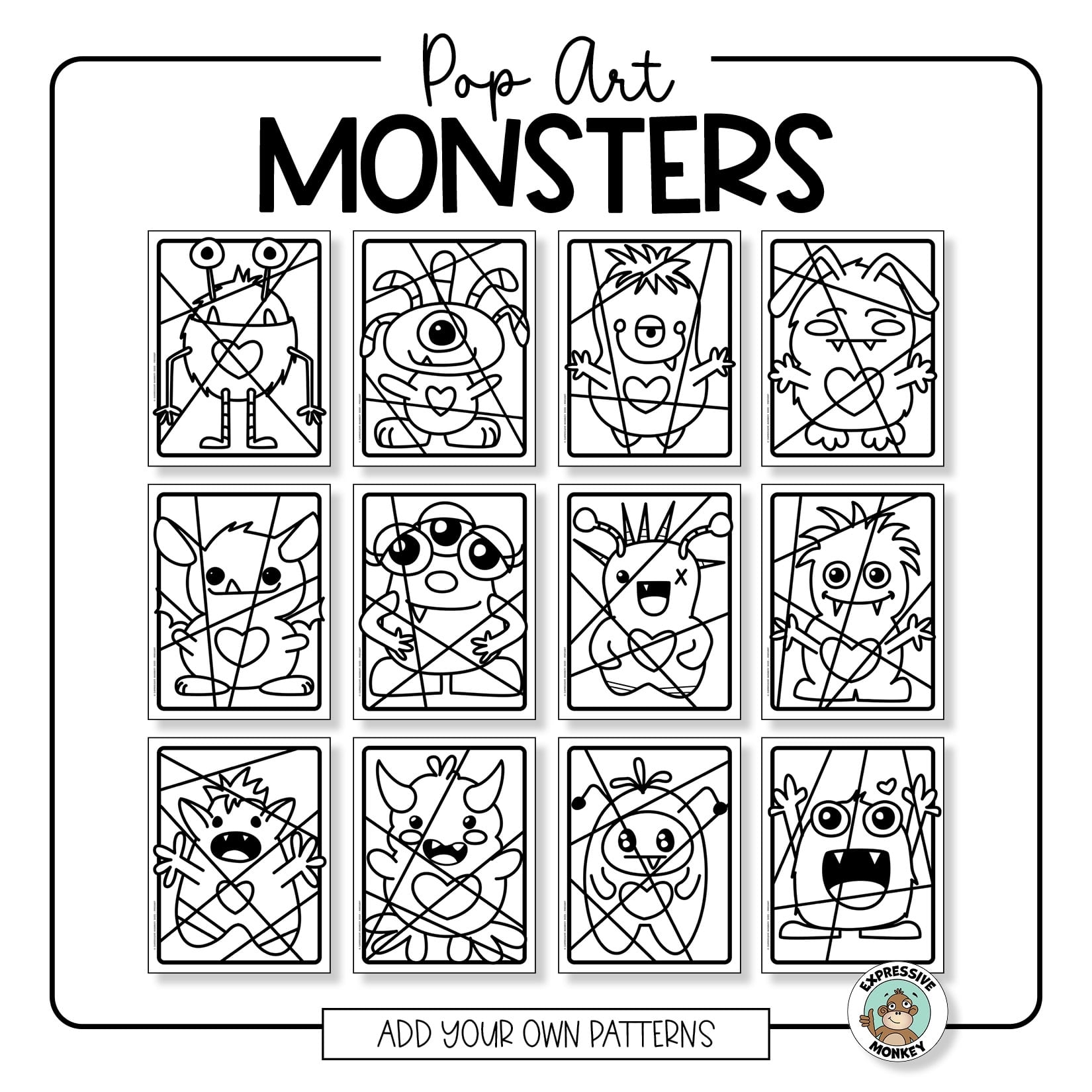 Pop Art Monster Coloring Pages Expressive Monkey