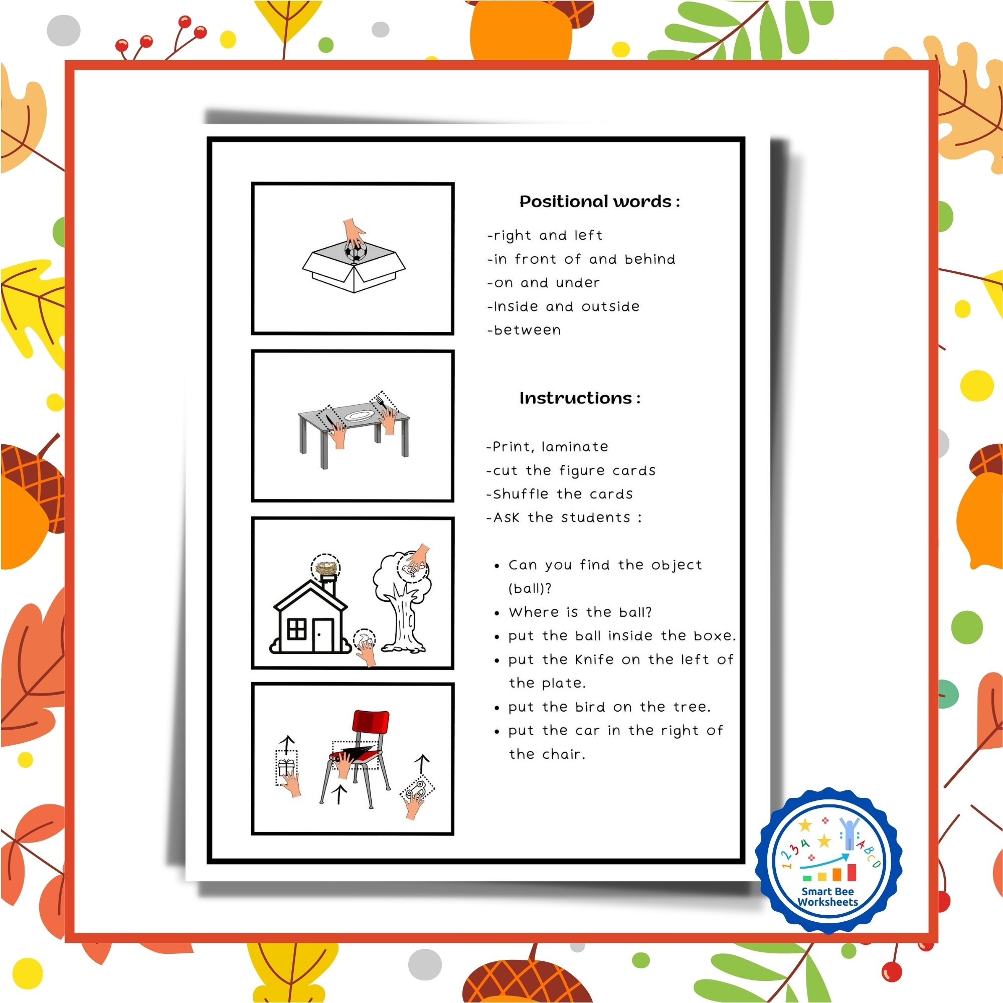 Kindergarten Position Words Worksheet