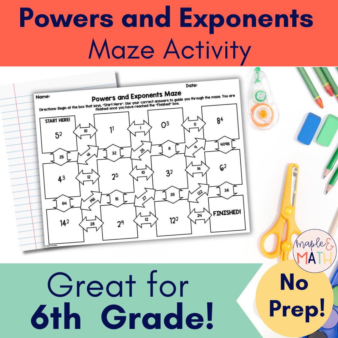 Powers And Exponents Printable Maze Activity Worksheet 6th Grade Classful Powers And Exponents Printable Maze Activity Worksheet 6th Grade Classful