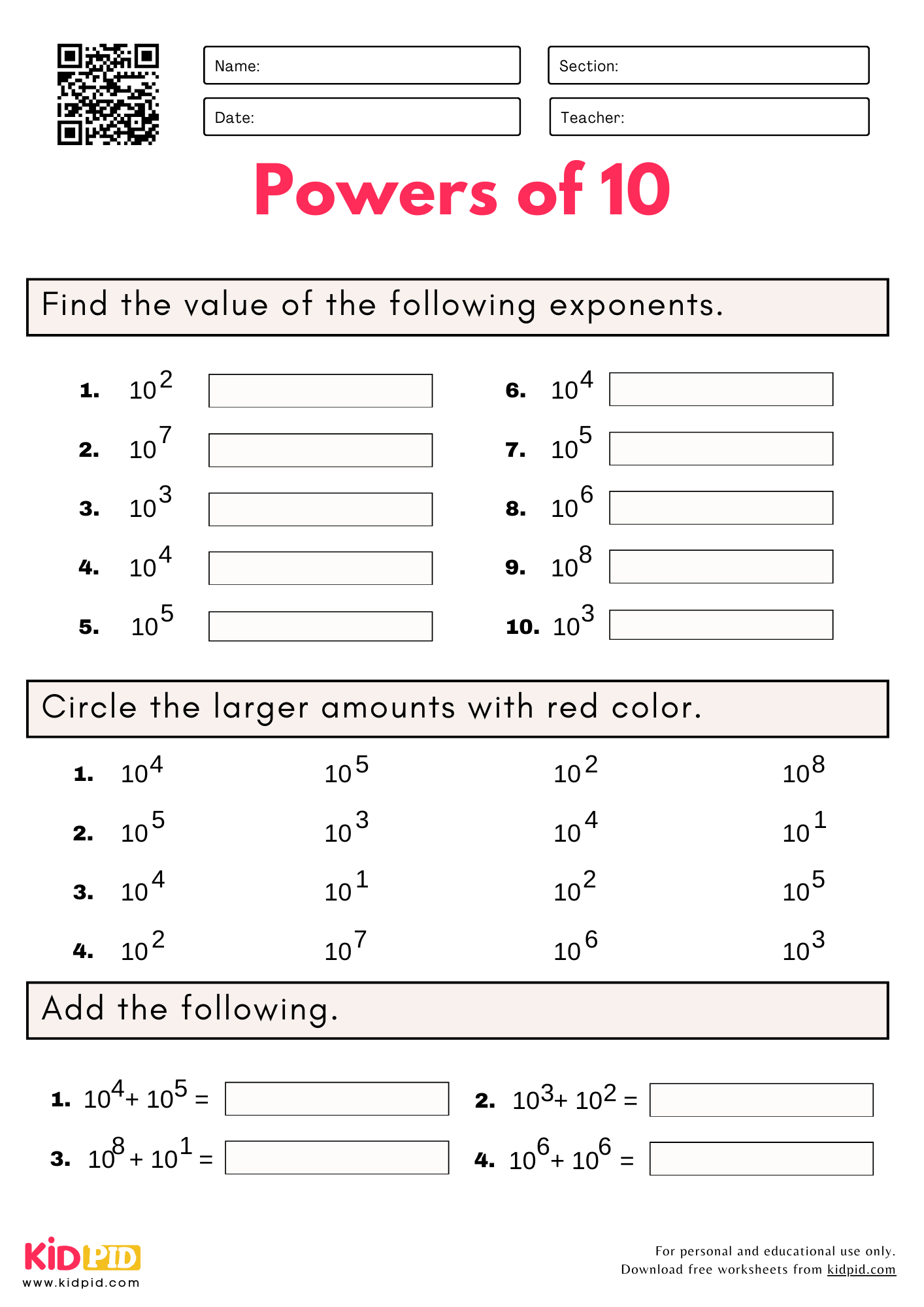 Powers Of 10 Worksheets For Grade 5 Kidpid Powers Of 10 Worksheets For Grade 5 Kidpid
