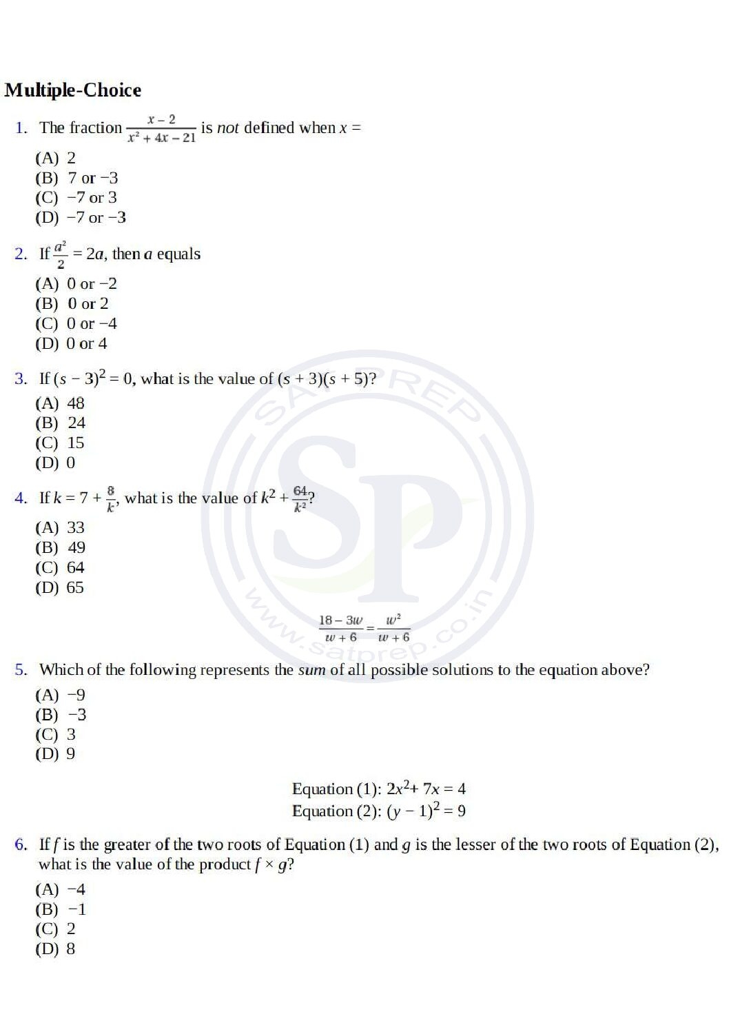 Practice Sat Math Questions PDF Worksheets Library