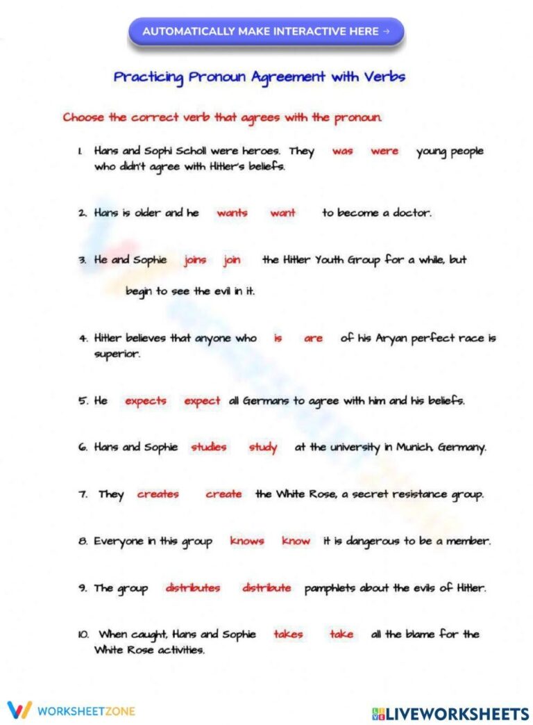 Practicing Pronoun And Verb Agreement Worksheet Live Worksheets 