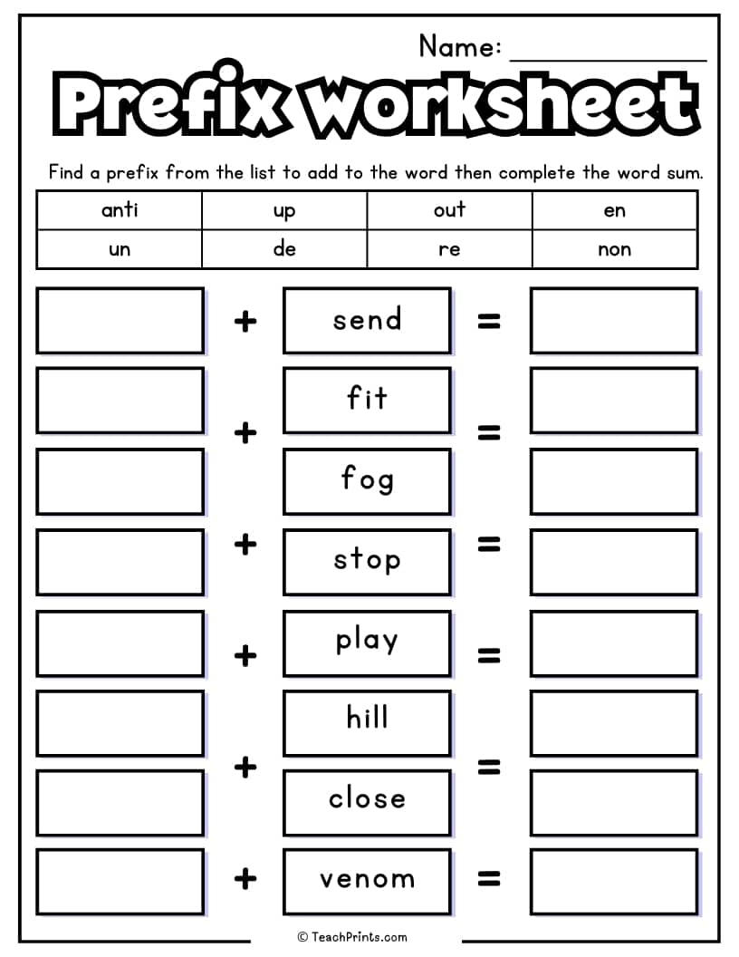 Prefix Worksheets 10 Free PDF Printables Teach Prints