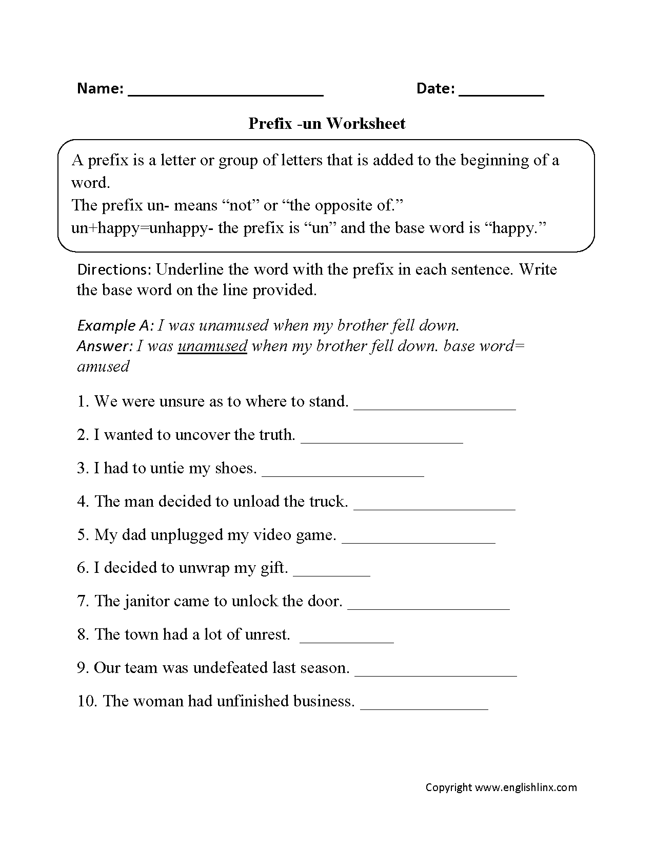 Prefixes Worksheets Free Printable Prefix Practice