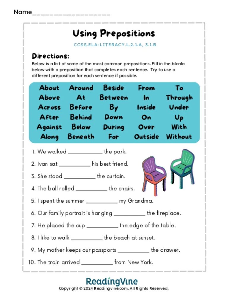 Preposition Worksheets