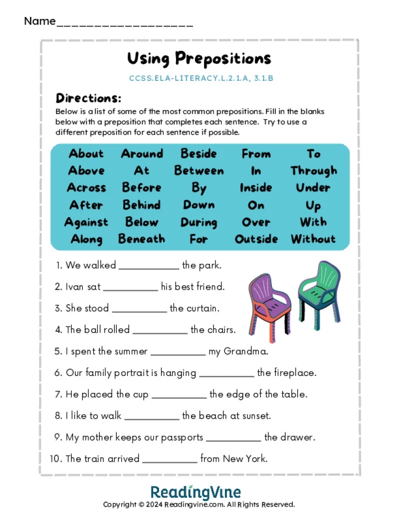Preposition Worksheets