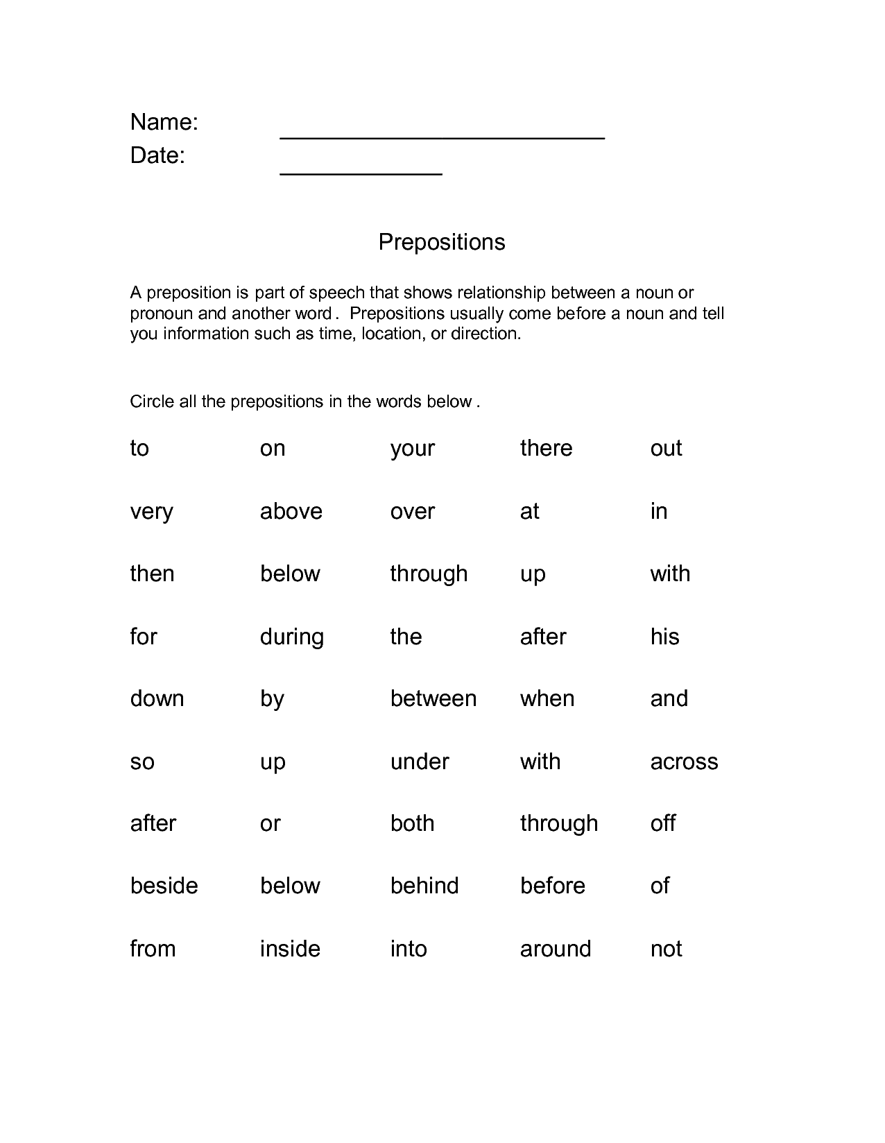 Free Prepositional Phrase Printable Worksheet Free Prepositional Phrase Printable Worksheet