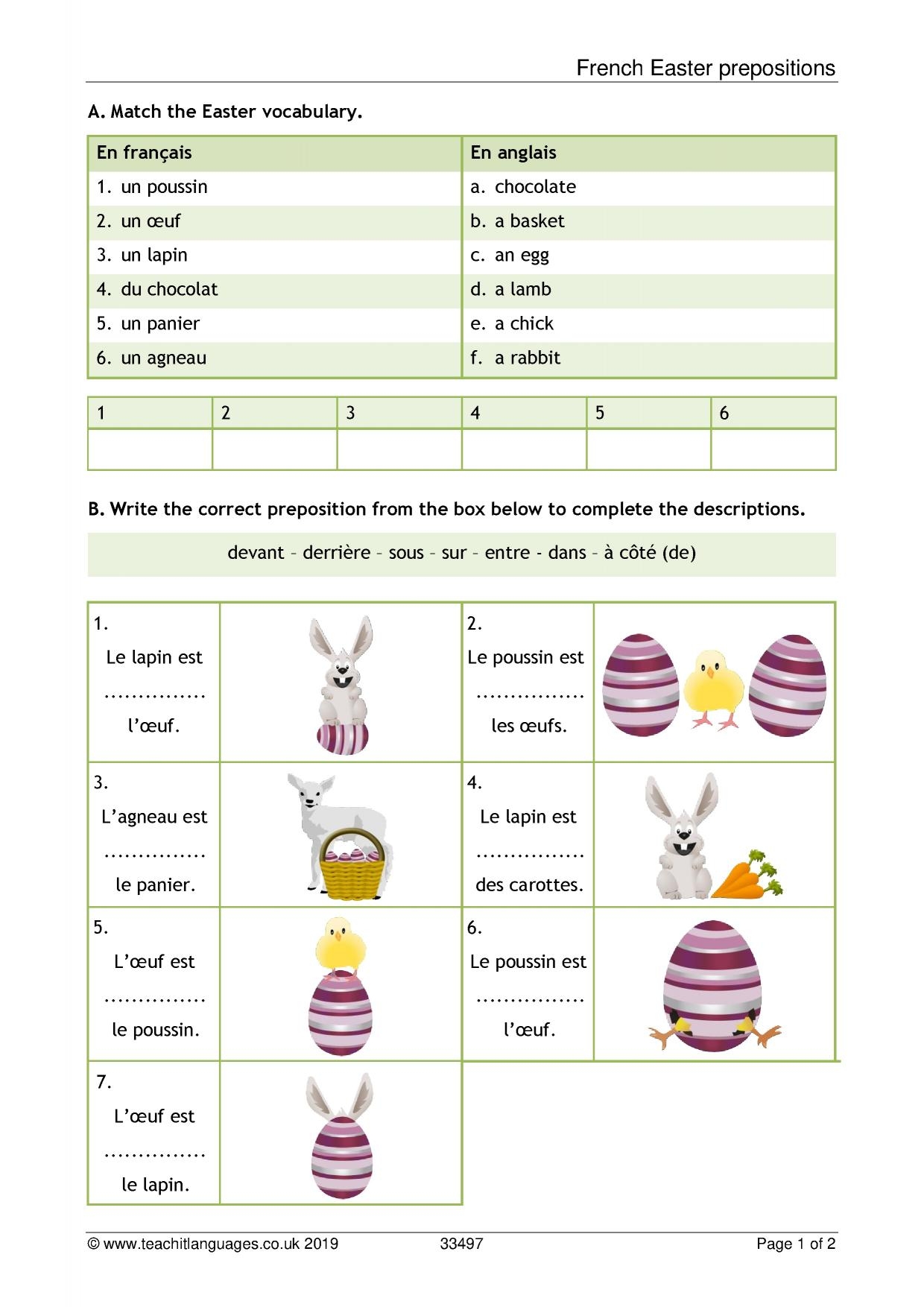 Prepositions Easter KS3 French Teaching Resource Teachit