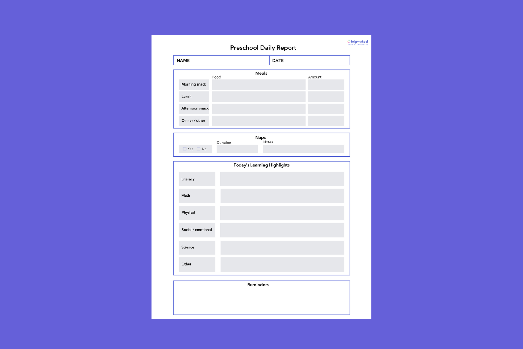 Preschool Daily Sheet Template To Customize For Free Preschool Daily Sheet Template To Customize For Free