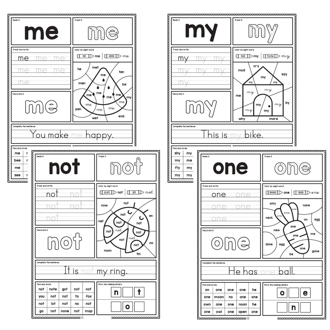 Me Sight Word Worksheets Kindergarten