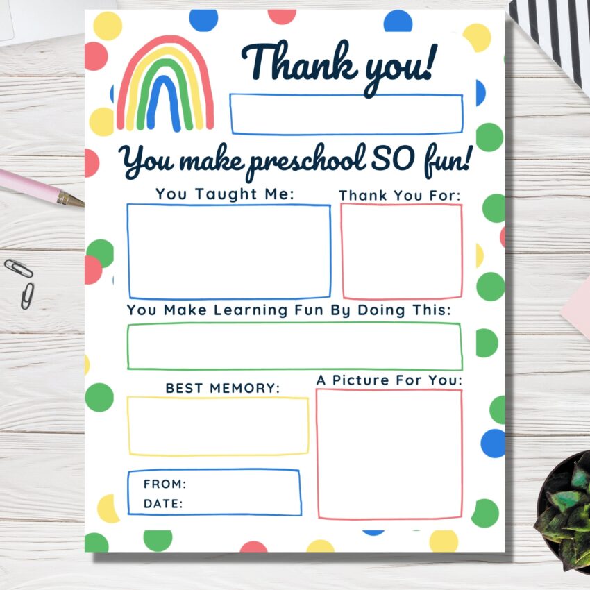 Preschool Teacher Appreciation Printable All About Pre School Fill In Blank Pre k Teacher Thank You Educator Year End Gift Edit In Canva Etsy