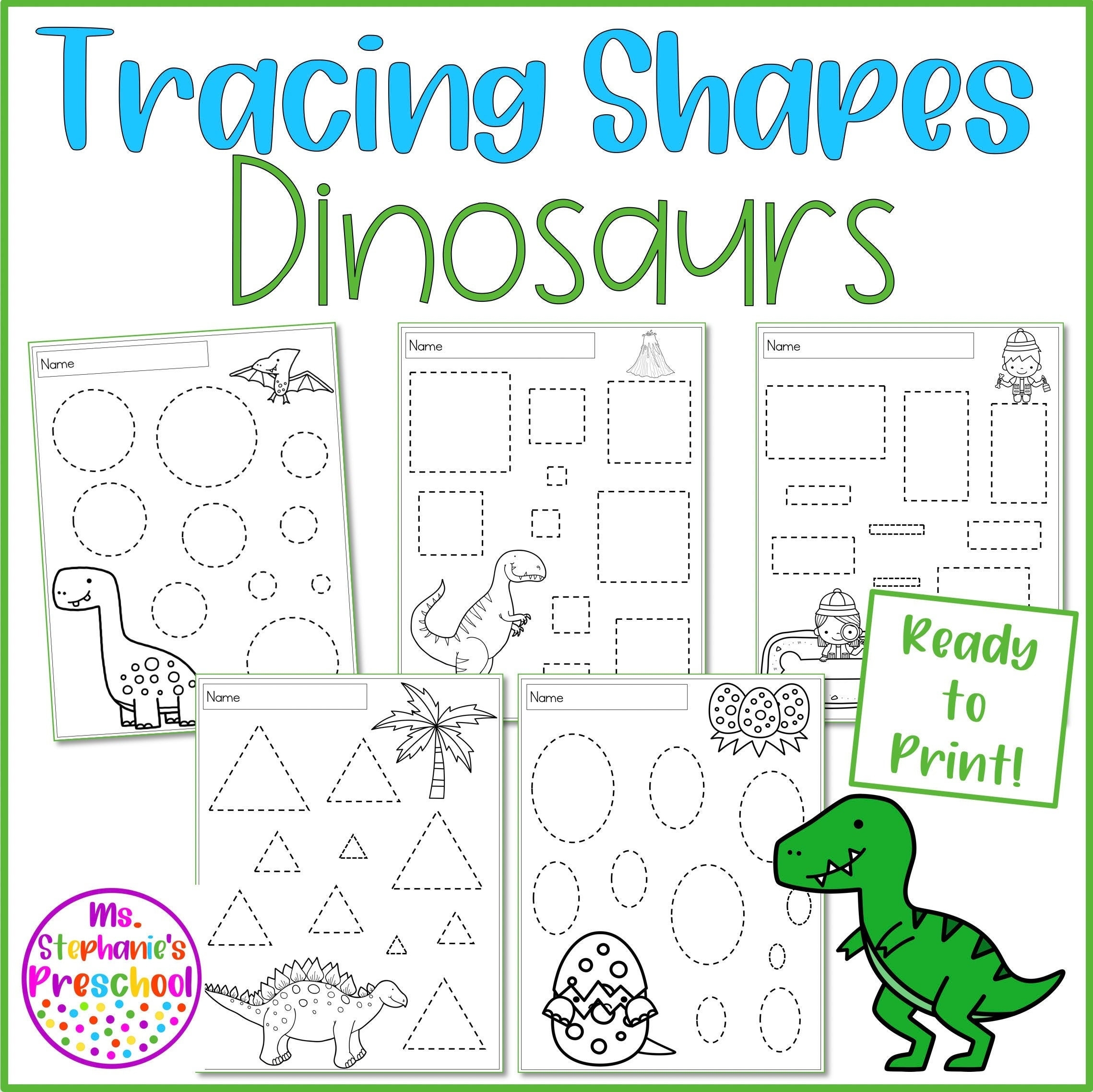 Preschool Tracing Shapes Dinosaurs Preschool Printables 