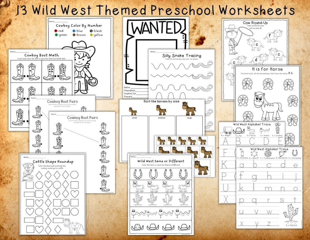 Preschool Wild West Themed Worksheets Digital Download Etsy Preschool Wild West Themed Worksheets Digital Download Etsy
