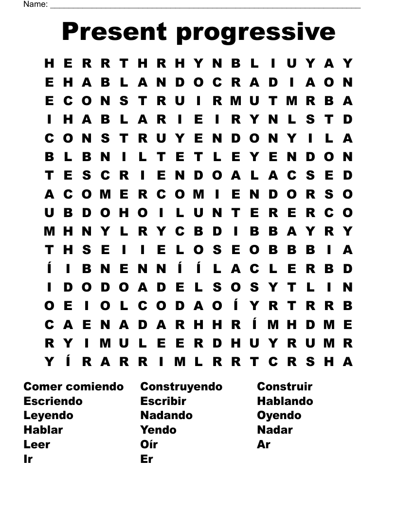 Present Progressive Word Search WordMint Present Progressive Word Search WordMint