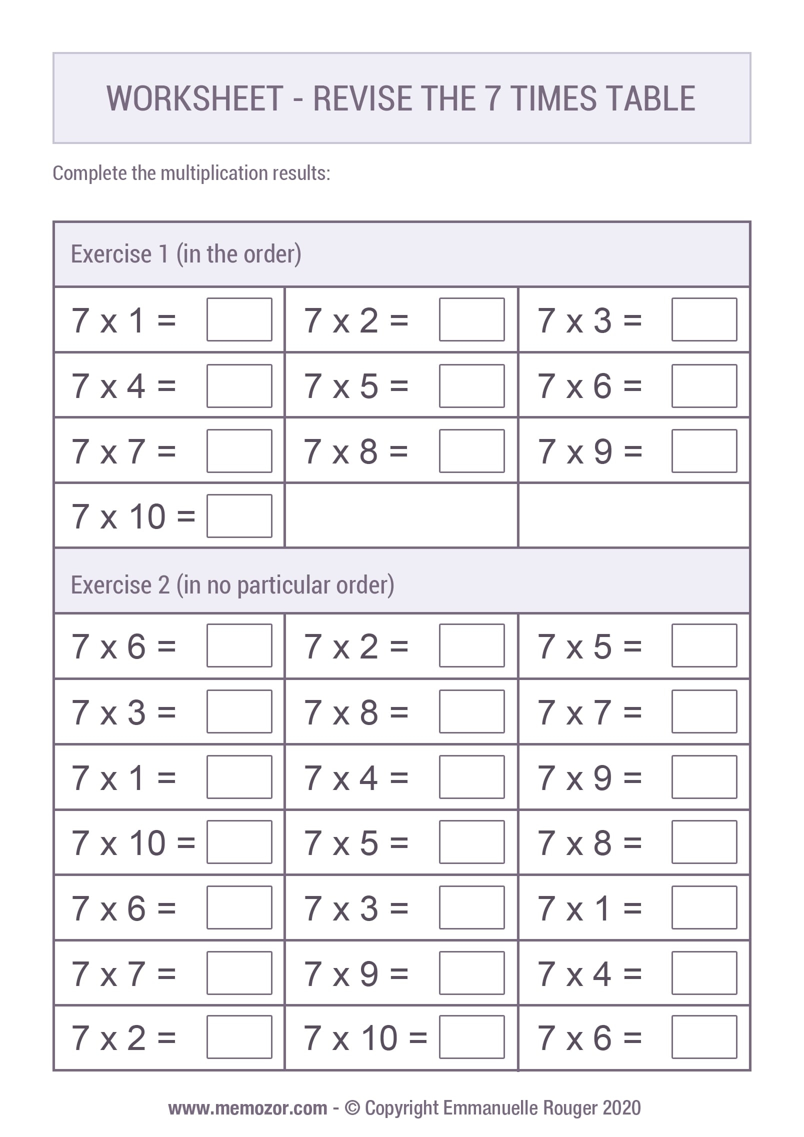 Free Printable 7 Times Table Worksheet Free Printable 7 Times Table Worksheet