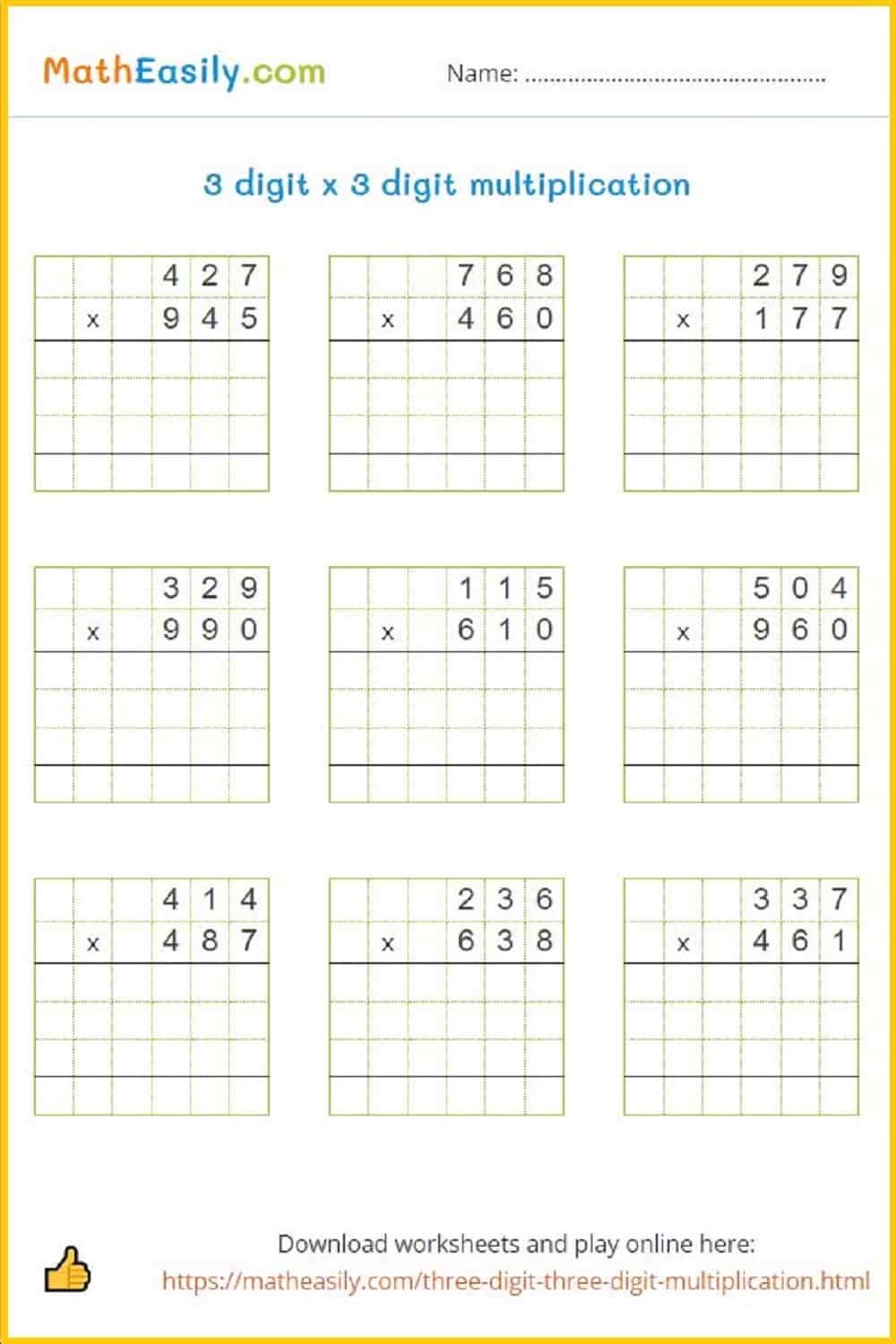 4th Grade Free Printable Multiplication Worksheets