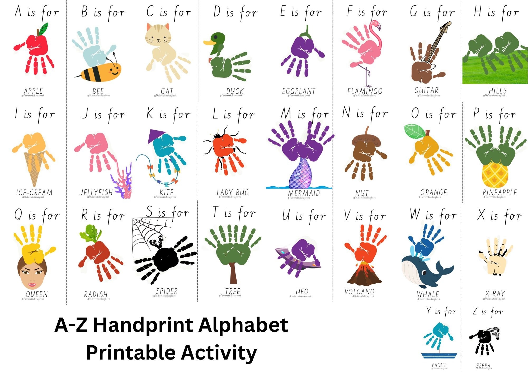 Printable Alphabet Handprint Art My Handprint Alphabet Book Alphabet Flashcards For Baby For Toddler Kids Activity Preschool Activity Etsy