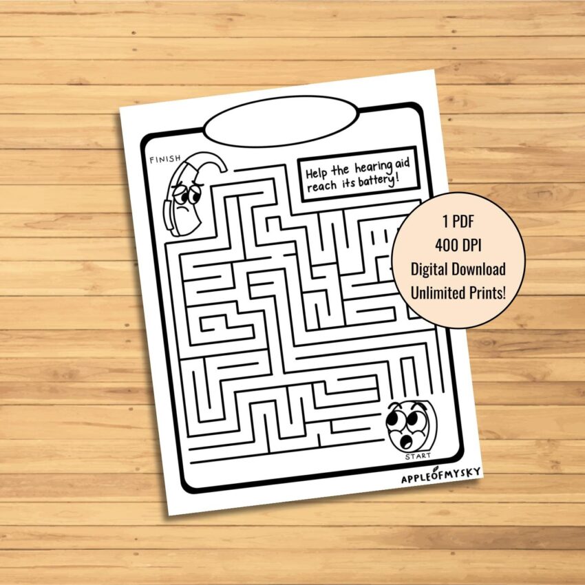 Printable Audiology Coloring Page Hearing Aid Maze Etsy