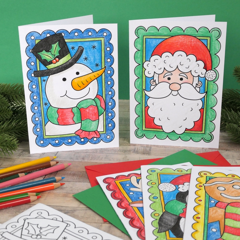 Printable Christmas Cards Colouring Craft For Kids Kate Hadfield Designs